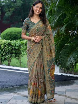 grey ethnic motifs printed pure cotton saree 1