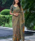 grey ethnic motifs printed pure cotton saree