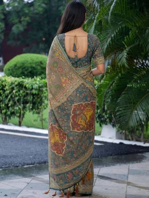 grey ethnic motifs printed pure cotton saree 2