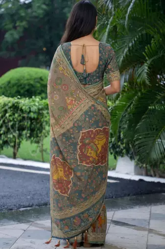 grey ethnic motifs printed pure cotton saree