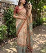 beige ethnic motifs printed pure cotton saree