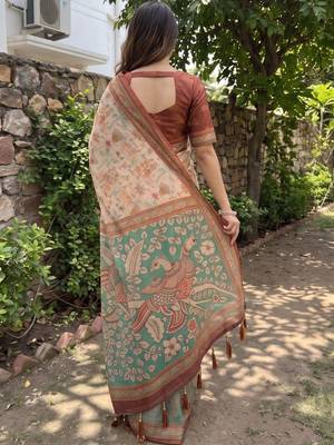 beige ethnic motifs printed pure cotton saree 2