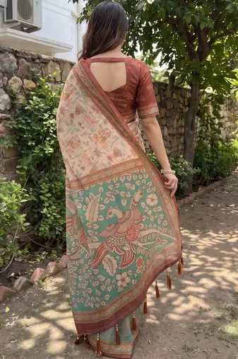 beige ethnic motifs printed pure cotton saree