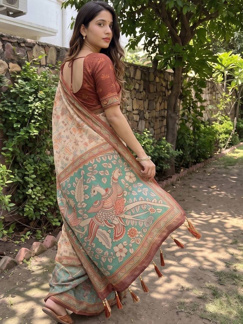 beige ethnic motifs printed pure cotton saree