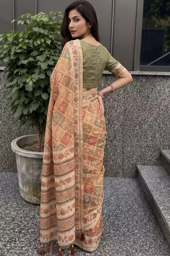 orange ethnic motifs pure cotton saree