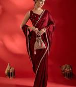 maroon embellished zari heavy work ready to wear saree