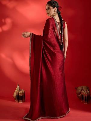 maroon embellished zari heavy work ready to wear saree 2