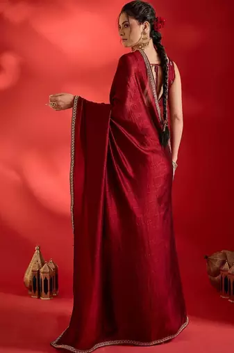 maroon embellished zari heavy work ready to wear saree