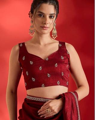 maroon embellished zari heavy work ready to wear saree 4