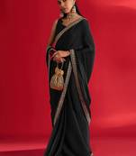 black embroidered satin saree