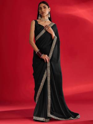 black embroidered satin saree 2