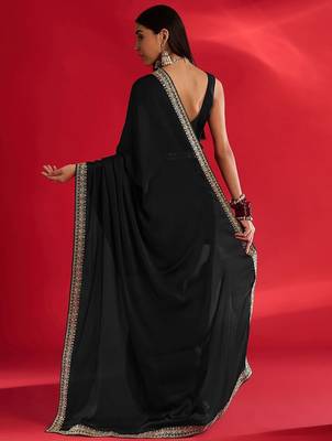 black embroidered satin saree 3