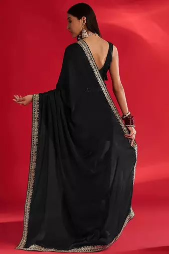 black embroidered satin saree