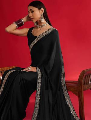 black embroidered satin saree 4