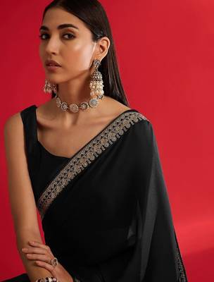 black embroidered satin saree 5