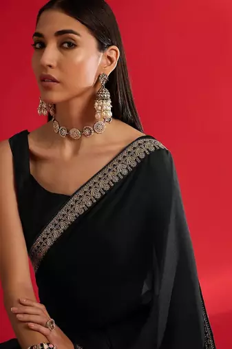 black embroidered satin saree