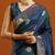 teal woven design embellished zari pure silk banarasi saree with matching blouse