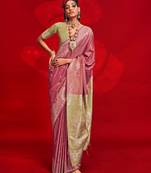pink ethnic motifs woven design zari banarasi saree