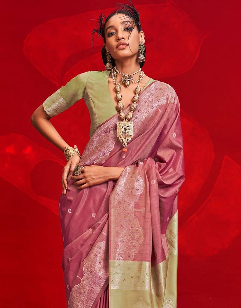 pink ethnic motifs woven design zari banarasi saree