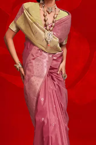 pink ethnic motifs woven design zari banarasi saree