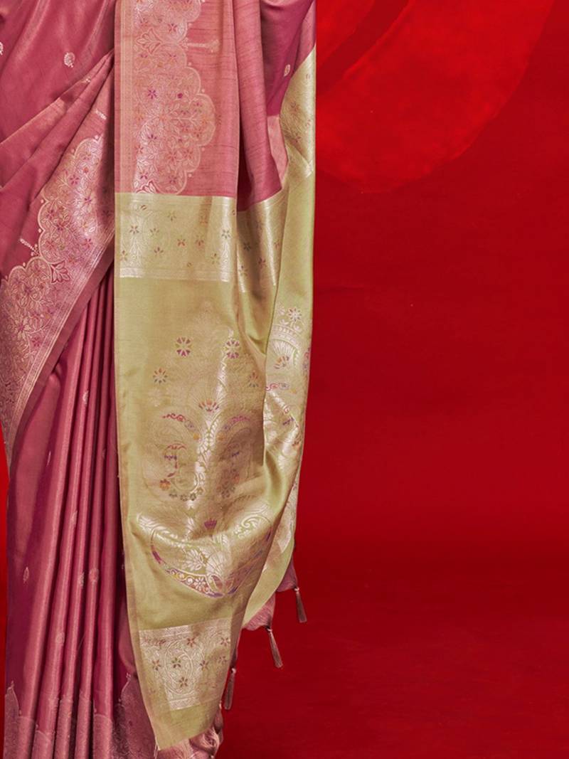 pink ethnic motifs woven design zari banarasi saree