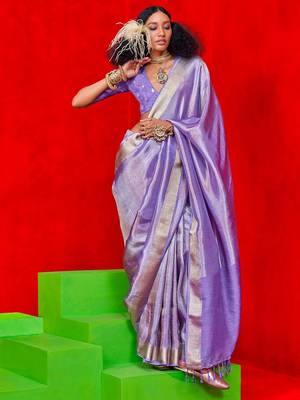 purple woven design striped zari banarasi saree 1