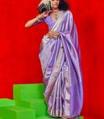 purple woven design striped zari banarasi saree