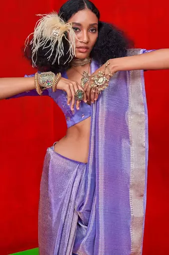 purple woven design striped zari banarasi saree