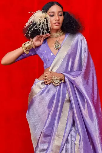purple woven design striped zari banarasi saree