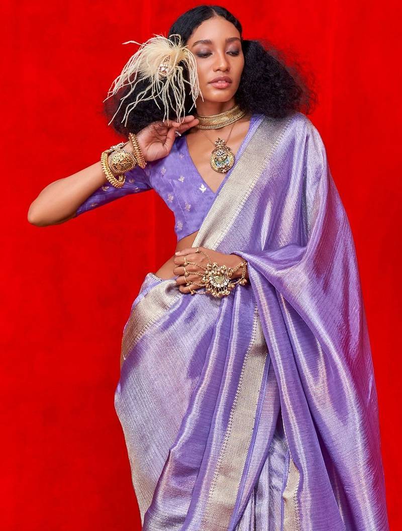 purple woven design striped zari banarasi saree