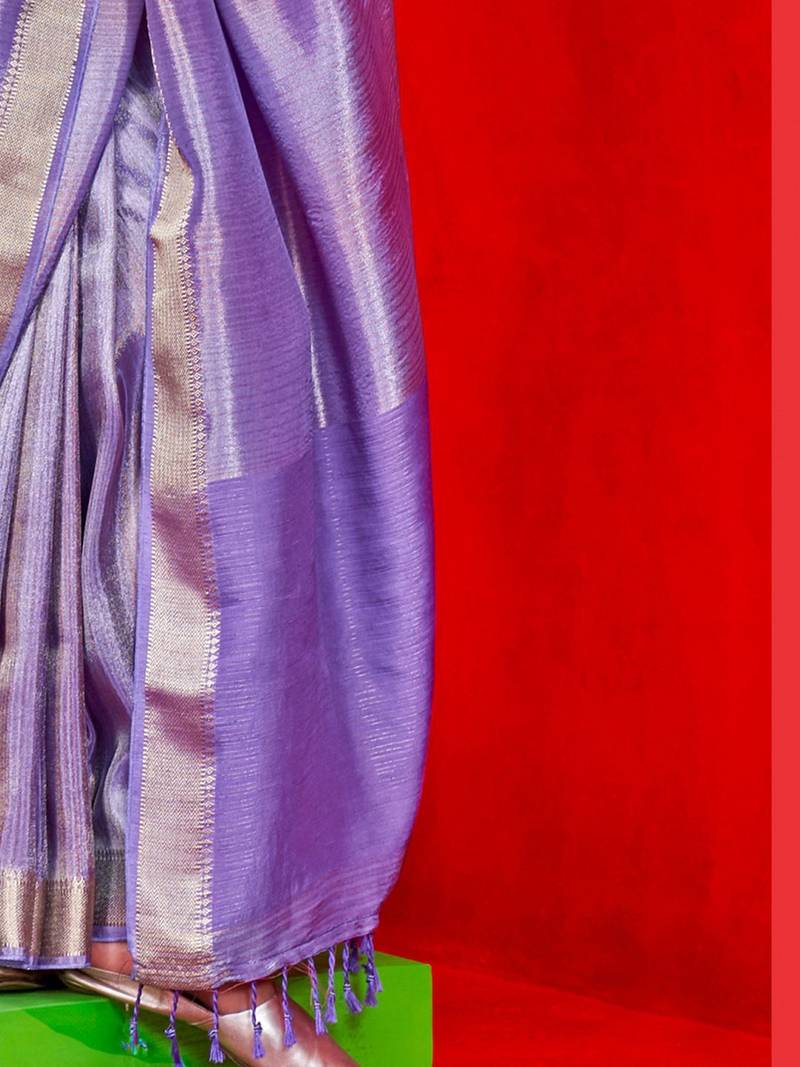 purple woven design striped zari banarasi saree
