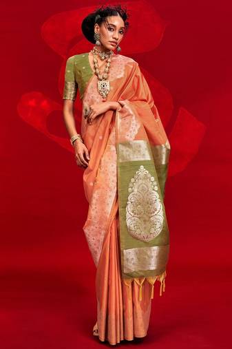 orange woven design zari banarasi saree
