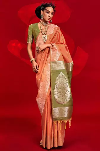 orange woven design zari banarasi saree