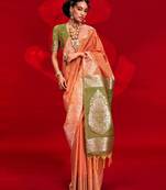 orange woven design zari banarasi saree