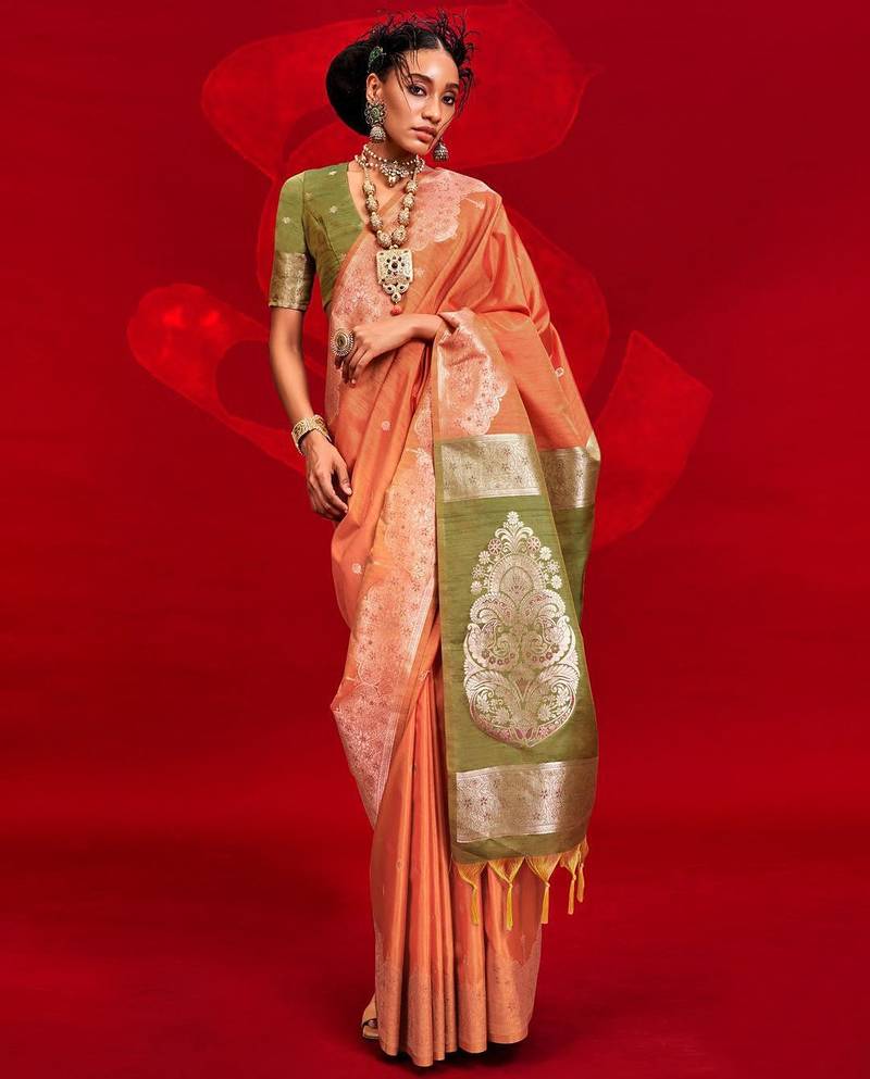 orange woven design zari banarasi saree