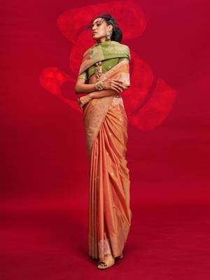 orange woven design zari banarasi saree 2