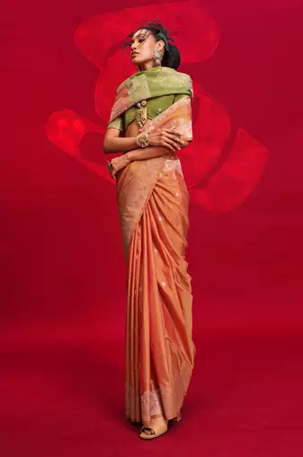 orange woven design zari banarasi saree