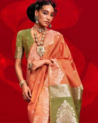 orange woven design zari banarasi saree 3