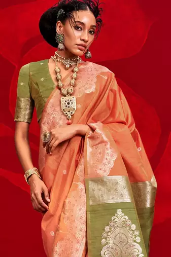 orange woven design zari banarasi saree