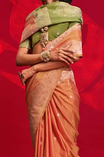 orange woven design zari banarasi saree