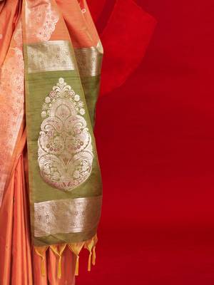orange woven design zari banarasi saree 5