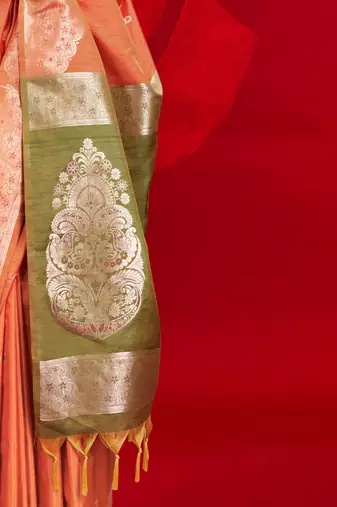 orange woven design zari banarasi saree