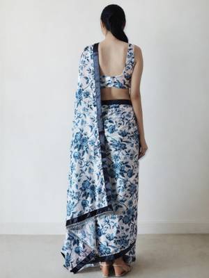 blue floral silk blend designer saree 2