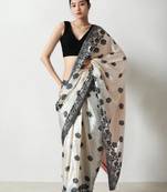 cream floral silk blend saree