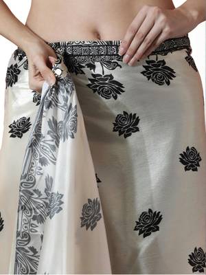 cream floral silk blend saree 4