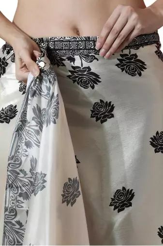 cream floral silk blend saree