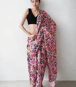 magenta floral silk blend saree