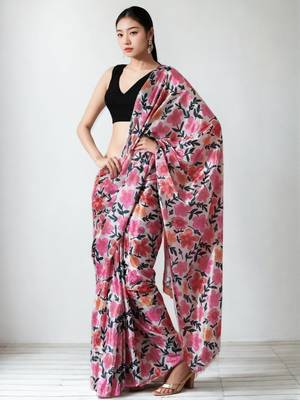 magenta floral silk blend saree 2