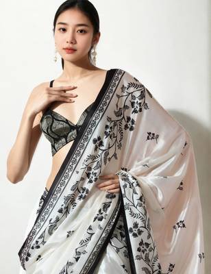 white floral silk blend saree 5