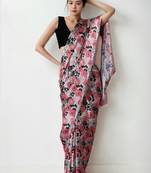 pink floral silk blend saree